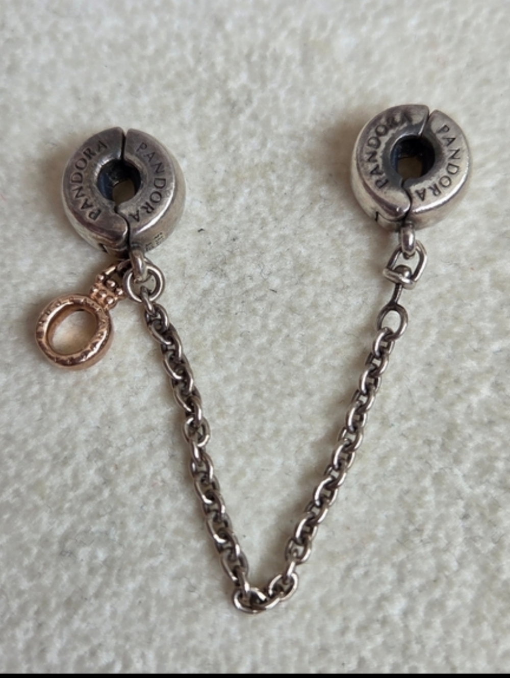 Pandora 🌟 Two-Tone Safety Chain/Charm In Silver And Rose Gold VGUC
